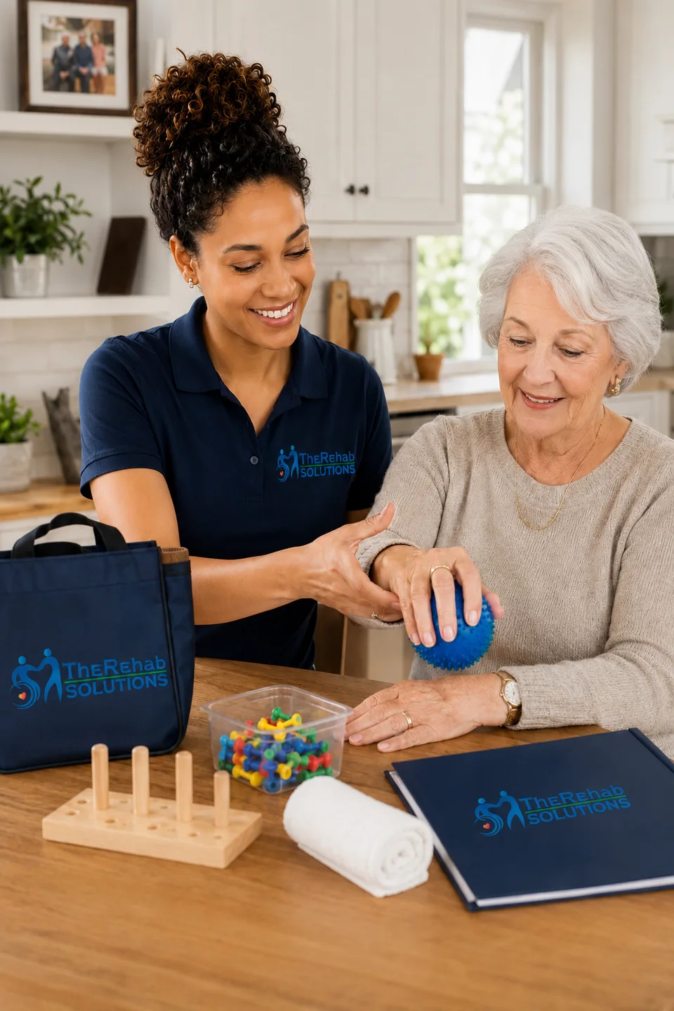 TheRehab Solutions occupational therapist guiding a hand therapy activity