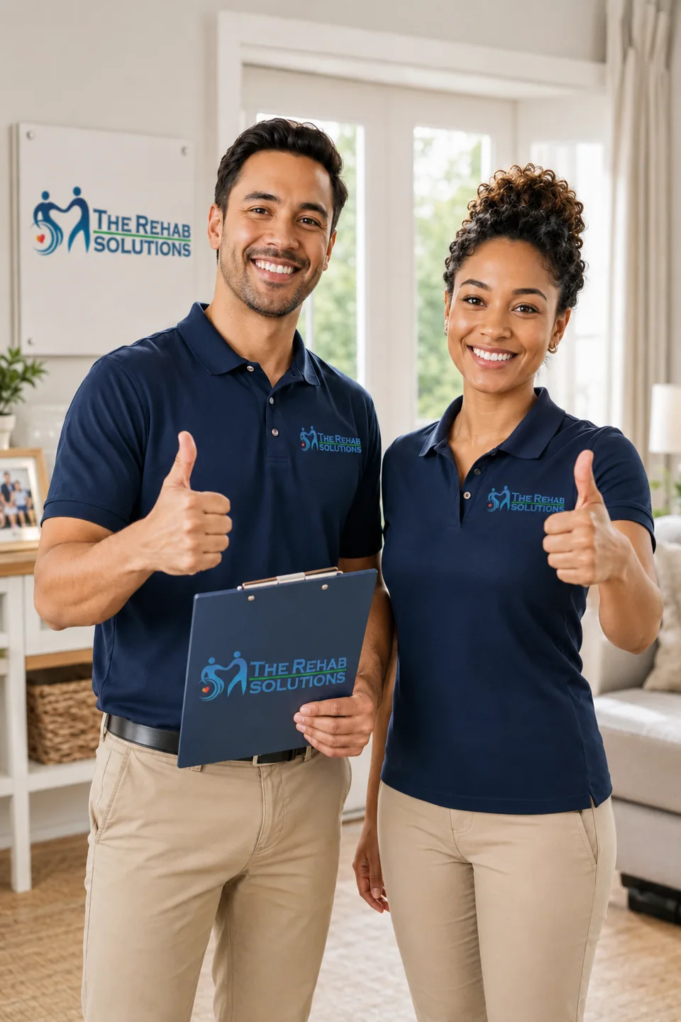TheRehab Solutions care team in branded professional uniforms